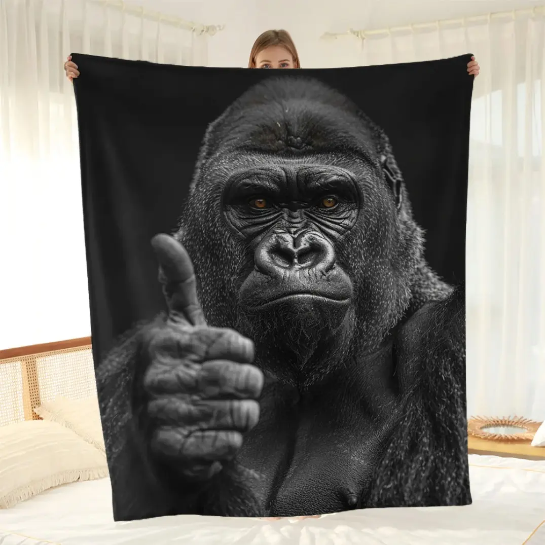 Gorilla Thumbs Up Printed Blanket - Ultra Soft Comfy Cozy All-Season Throw for Sofa Naps, Modern Animal Design Home Decor Gift, Machine Washable Polaris Blanket, Cozy Throw Blankets