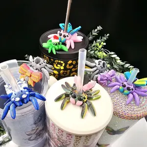 Straw topper articulated spider 3D printed for most 16-40oz size straws Stylish Drinkware accessory