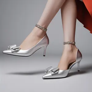 Elegant temperament women's high heels single shoes side empty bow slim heels high heels women's shoes