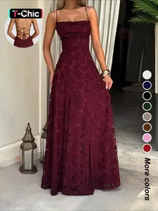 Sexy Backless Sleeveless Lace Pattern Long Dress, Plain Fitted Design, Elegant Formal Style, Formal Wear, Perfect for Parties and Events, Women's Fashion