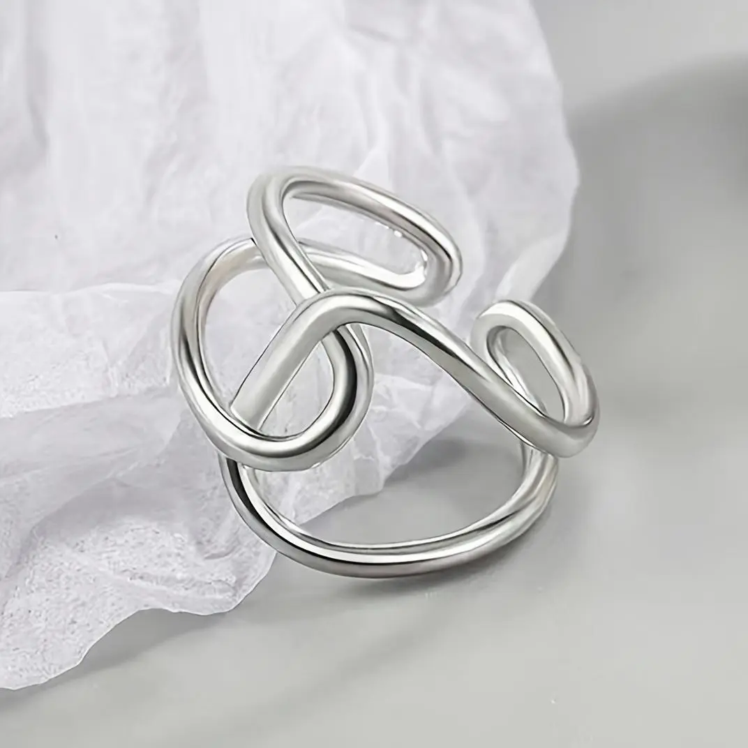 Women's Stacked Ring, Korean Style Geometric Abstract Line Wide Copper Band, Adjustable for Casual and Formal Wear, Stacked Rings, Abstract Lines
