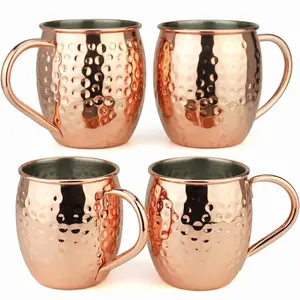 19.5oz Compact Copper Moscow Mule Mugs Set of 4, Rose Gold Stainless Steel Drinking Cups with Dimple Finish, Shatter-Resistant Tumblers for RV Road Trip Camping