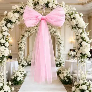 Ballet-Style Mesh Pink Bow Curtain Tieback, New Festive & Party Decoration for Wedding Scenes