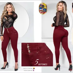 Jeans Vino Tinto con Faja 360 LIPO 5 Botones Hecho en Colombia Exclusivo para USA