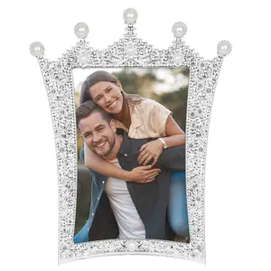 REGALWOVEN Pearl Picture Frame with Royal Crystal Decor Resin Photo Frames for Wedding Desktop Decor 3x3 Inch Silver