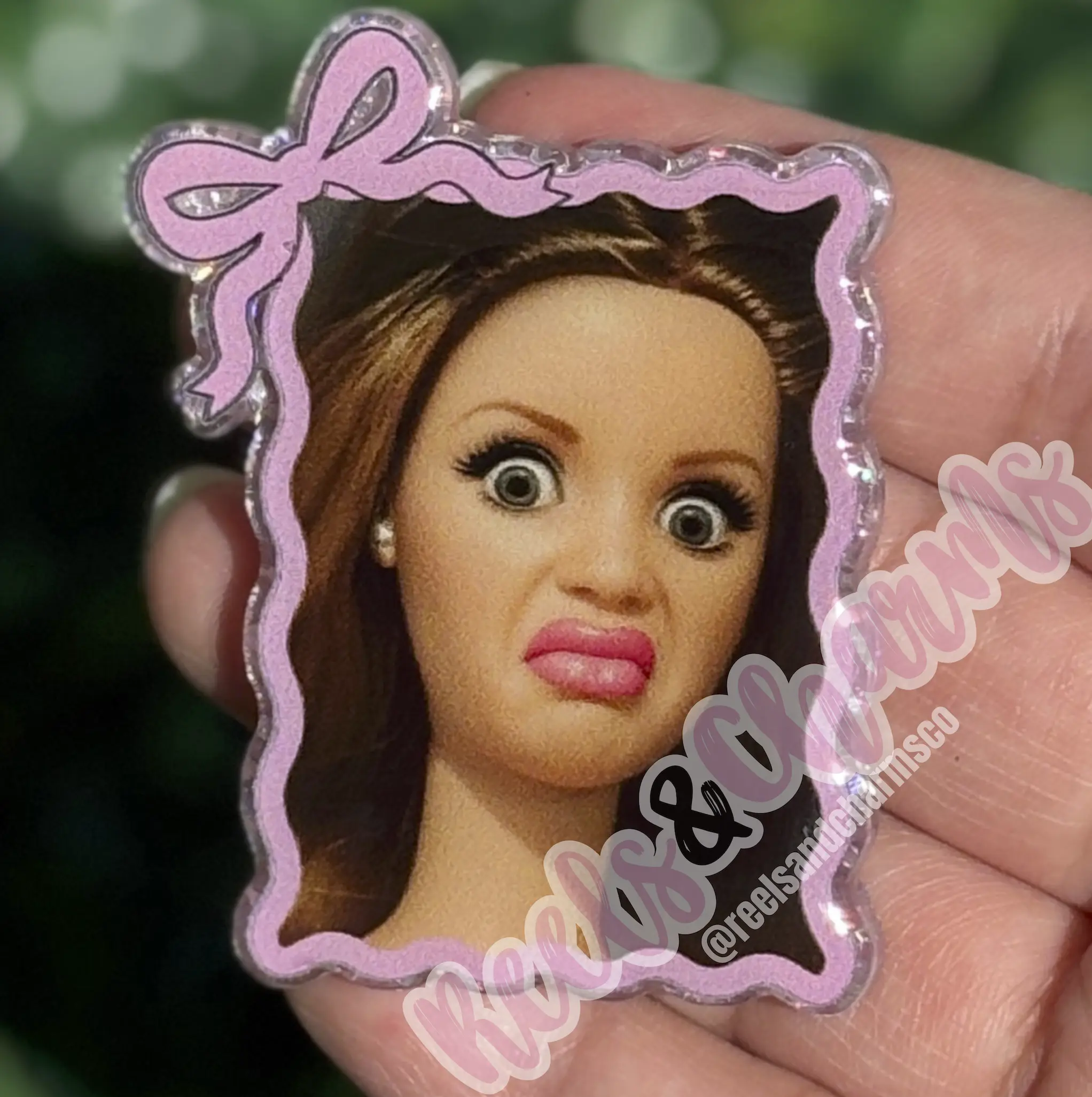 Sassy Reaction Girl Bow Frame Badge Reel  | Funny Nurse Badge Holder | Cute Girly ID Reel | Pink Bow Badge Clip | Work Humor Accessory