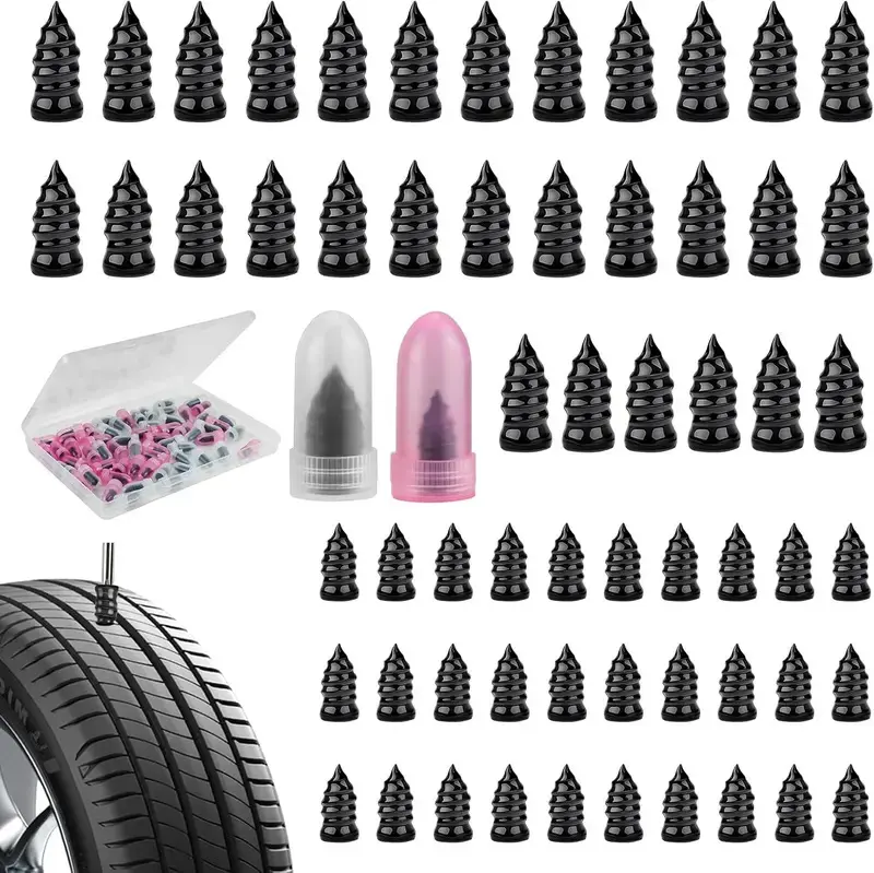FAOGO 60 PCS Vacuum Tire Repair Screws Kit. Heavy Duty Self-Sealing Tire Plugs & Screw-in Rubber Nails. Quick Self-Service Puncture Repair Tool for Car, Motorcycle, Truck, SUV, ATV & Tractor. Fast Emergency Flat Fix.