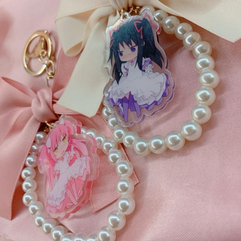 Puella Magi Madoka Magica Homura Madoka Anime Manga Kawaii Githuc Lolita EGL Keychain Purse Bag Charm with Bow and Unique Design