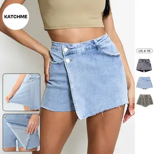 KatchMe Women's Leisure Layered High Waist Raw Hemline Denim Skorts (2), Chic Streetwear Outfits, Casual Women's Bottom, Vacation Summer Shorts