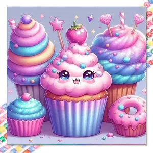 5D DIY Full Diamond Round Drill - Diamond Painting Kit Sweet Cake Mosaic Canvas DIY Wall Art, Home Wall Decoration