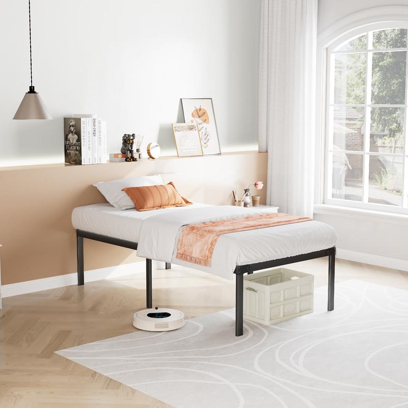Bed Frame，Heavy Duty Metal Platform Bed Frames with Storage Space Under Frame, 14 Inches, Sturdy Steel Slat Support, No Box Spring Needed