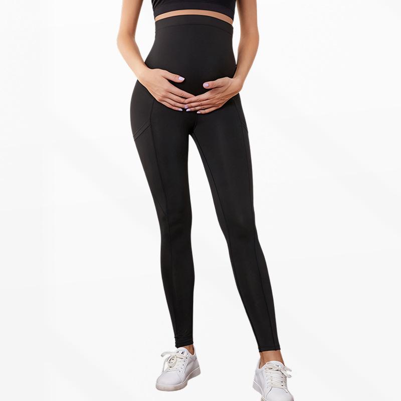 Women's Maternity Workout Leggings Over The Belly Pregnancy Yoga Pants with Pockets Soft Activewear Work Pants