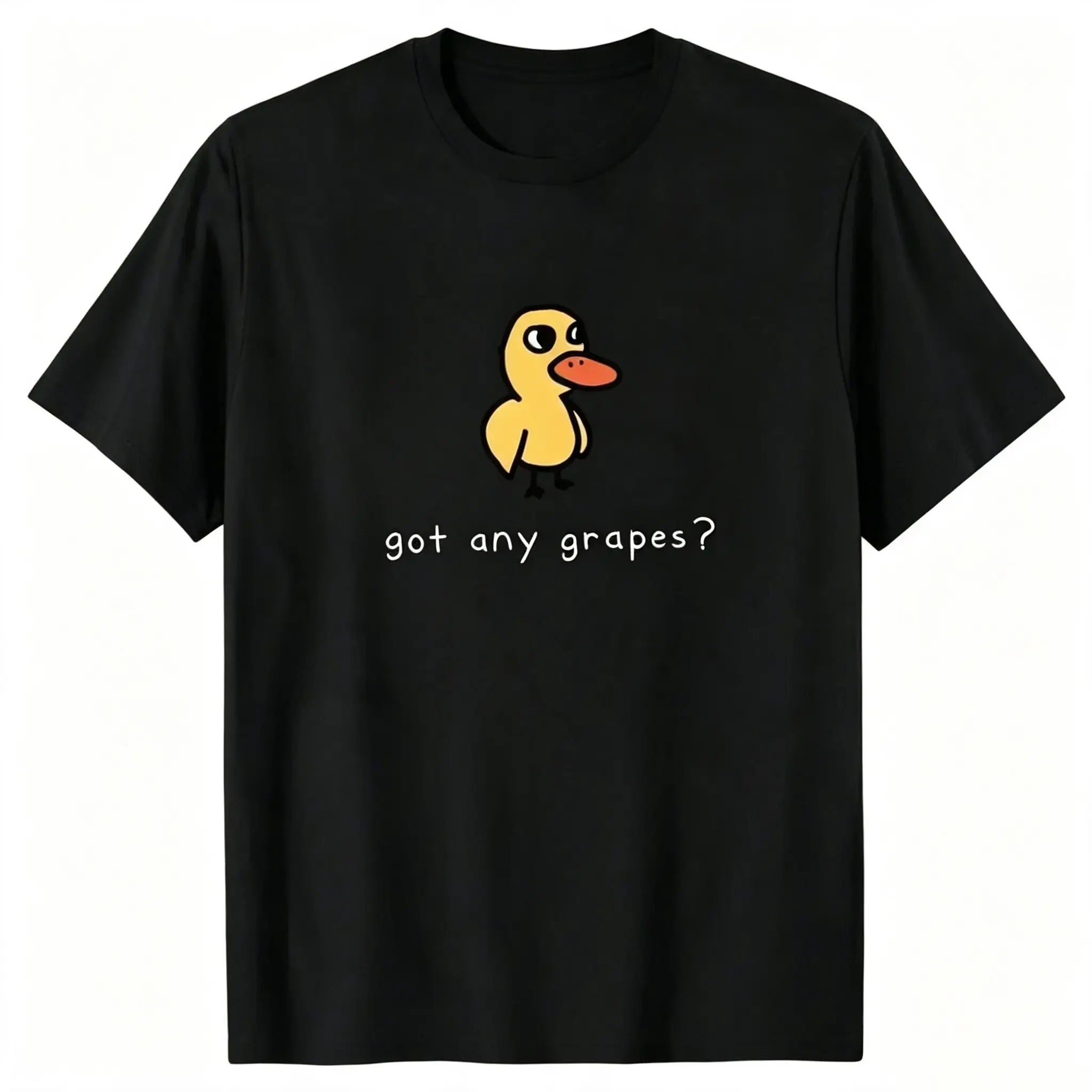 Men Women Got Any Grapes Duck T‑Shirt, Oversized Cotton Funny Viral Meme Graphic Casual Short‑Sleeve Top