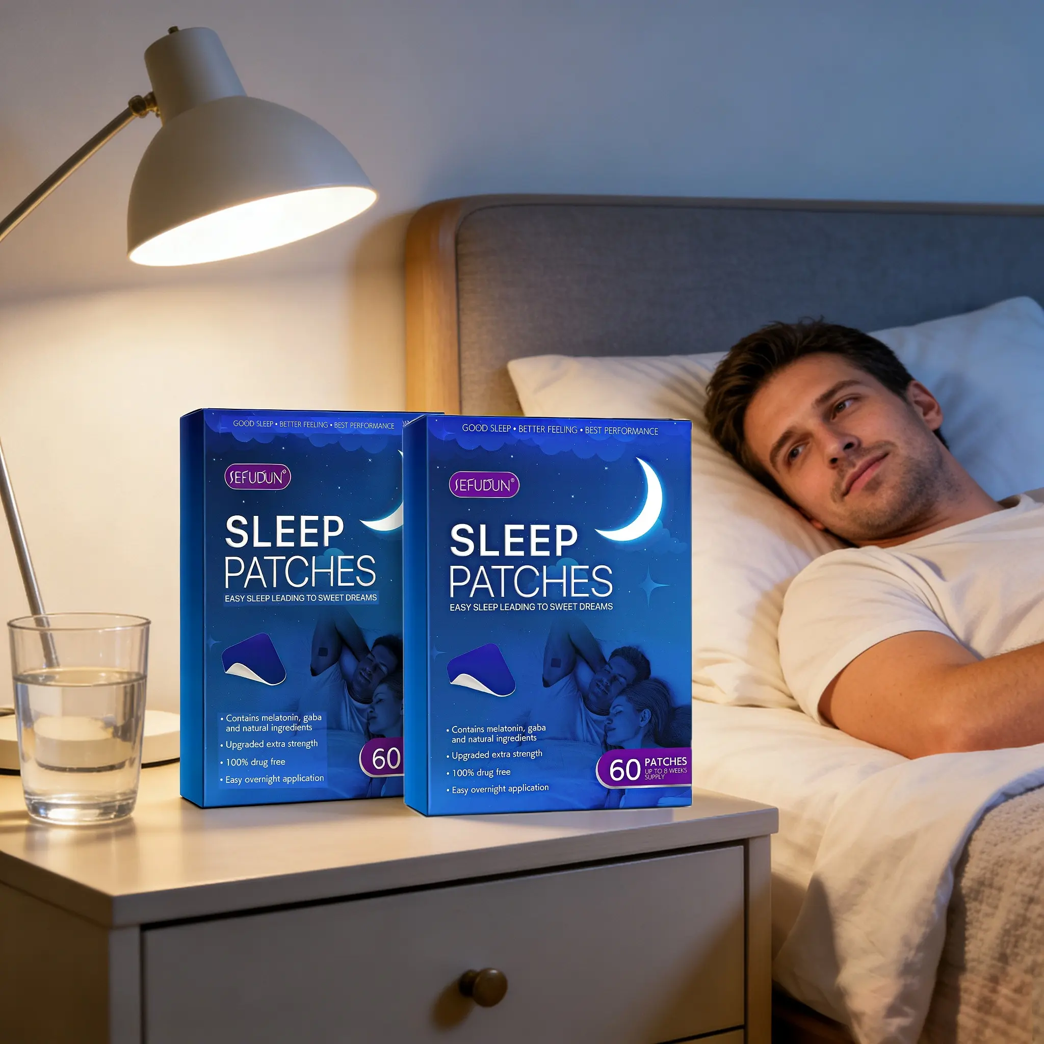 Sefudun Sleep Patches 60 Pieces, Melatonin Gaba Sleep Aid, Promotes Body Relaxation, Calms Emotions, Nighttime Use, Silicone Material, No Ca Prop 65 Warning