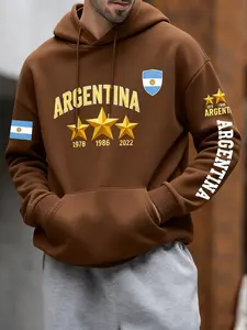 Men's Argentina Flag Hoodie, Patriotic Football Design, Loose Casual Pullover, Sporty Outdoor Wear, Fashionable Box-Cut Hooded Sweatshirt