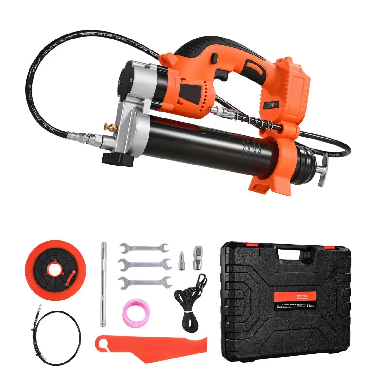 20V Cordless Electric Grease Gun, 80000 PSI High Pressure Carbon Steel Grease Gun (Tool Only) with Variable Speed, Inches Measurement for On-Site Use