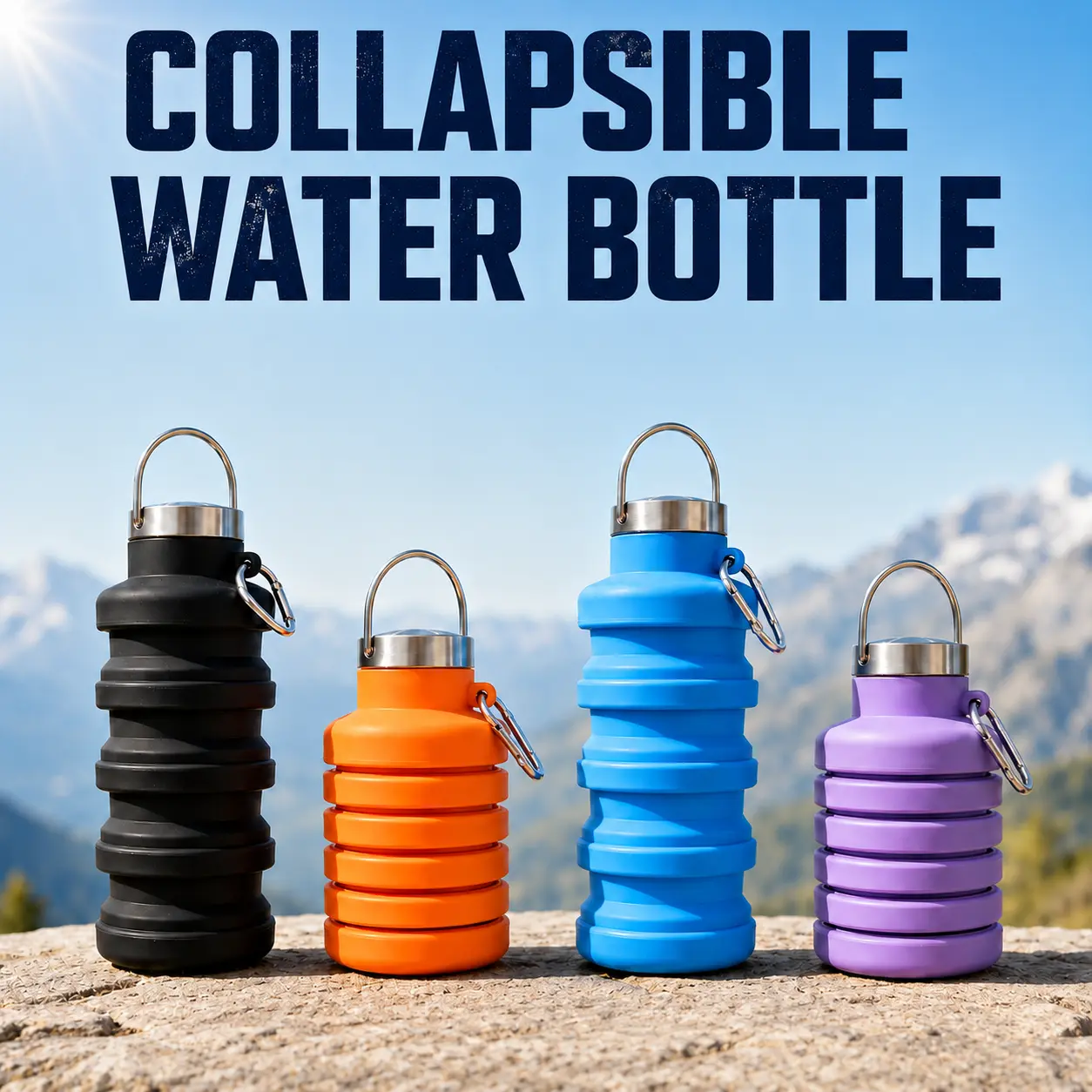 Collapsible water bottle, 17 oz (500 ml), portable travel sports water bottle, reusable silicone collapsible water bottle, suitable for gyms, camping, hiking.