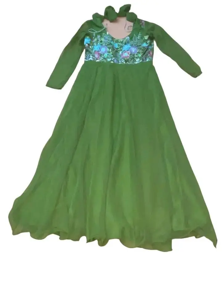 Women's Elegant 1-Piece Sharara Gown - Soft Georgette Chiffon Fabric, Solid Long Sleeve Fashion Statement Party Wear Clothes with Belt, One Piece