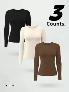 Women's Seamless Sports Bra Set, 3-Piece High Stretch Fitness Tops, Comfortable & Breathable Gym Wear for Women, Athletic Yoga Tops