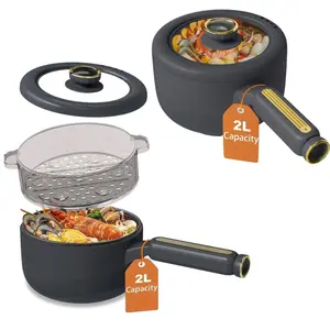 Electric Cooker 2L With Steamer & Lid, Multifunctional Electric Cooker All In 1, Non-Stick Sauté Pan, Portable Pot for Steak, Fried Rice, Ramen, Soup With Dual Power Control, College Dorm Room Essential, Cookware, New Model 2026, (Spatula Not Included)