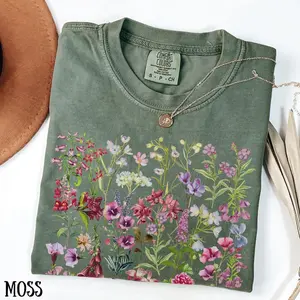 Comfort colors Pressed Flowers Tshirt, Boho Wildflowers Cottagecore T-Shirt, Oversized Vintage Botanical Tee, Nature Lover Garden Lover Gift