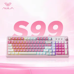 AULA S99 Gaming Keyboard, Wireless Computer Keyboards, Tri-Mode Bluetooth/2.4GHz/USB-C Custom Creamy Keyboard with Number Pad, RGB Backlit Media Knob Cute Programmable Keybaord for PC Gamer