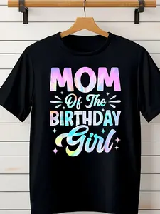 Mom of the Birthday Girl Shirt - Tie-Dye T-Shirt for & Men, Funny Birthday Party Outfit, Family Celebration Gift, Comfortable Casual Wear with Playful Parent Apparel for Birthdays & Special Events