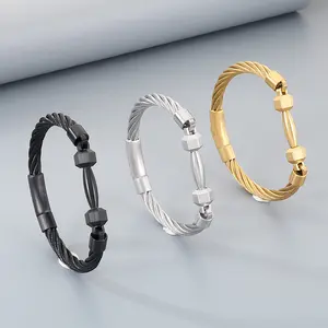 🏋️   Stainless Steel Barbell Cable Bracelets |     Titanium Steel Retro Wire Wristbands  |     Durable Men’s/Women’s Fashion Jewelry |     Trendy Industrial-Style Accessory for Daily & Casual Wear!