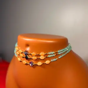 Auntie Ama's Queen’s Warmth Crystal Waist Beads - Elegant Orange & Teal/Turqouise Beaded Waist Accessory for Stylish Outfits