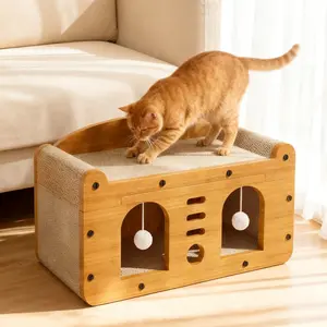 1-Pack Small Size Double-Door Sofa Cat Bed, Corrugated Paper Scratcher & Enclosed Hideaway with Sturdy MDF Frame, for Kittens & Single Cat Households, Enclosure (Indoor Use)