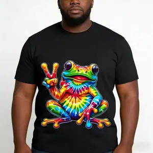 [PeakPro T-shirt]-Cotton Tie-Dye Frog Peace Sign Hippie T-Shirt