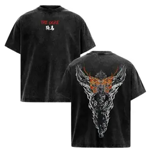 Yujiro Hanma Anime Gym T-Shirt – Baki Vintage Washed Oversized Tee Unisex Couple T-shirts, Gym Beast Graphic, Heavy Cotton Workout Merch for Fitness Fans Menswear Top