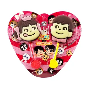FUJIYA Peko Poko Chocolate Lollipop 2-Pack 24g - Fun Japanese Candy Snack, Random Color Surprise