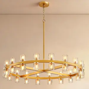 Modern Crystal Chandelier 36-Lights Gold Chandelier for Dining Room, 37" K9 Crystal Hanging Light Fixtures, Contemporary Round Pendant Lighting for Living Room Foyer Kitchen(Bulbs Included)