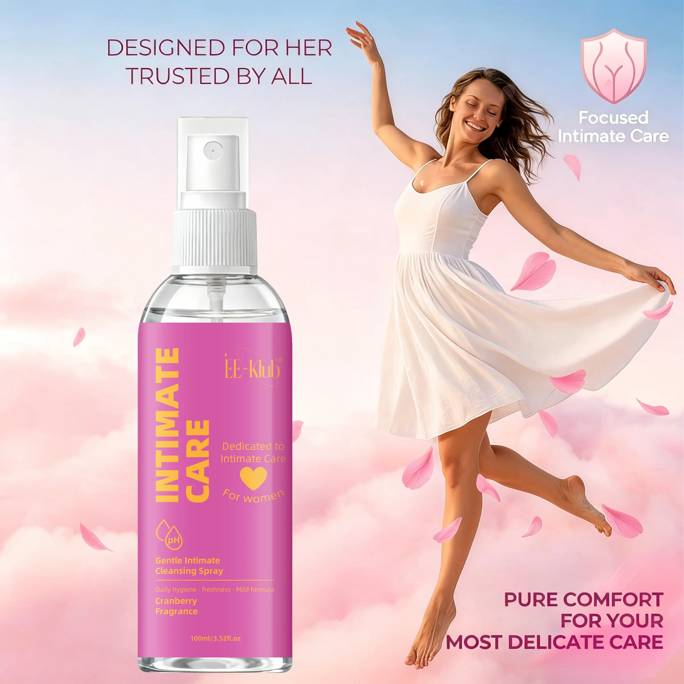 Women's Intimate Cleansing Spray, Gentle Daily Care, Cherry Blossom Scent, Refreshing Mild Hygiene, Compact Portable, Ideal for Travel, Intimate Cleanser Spray