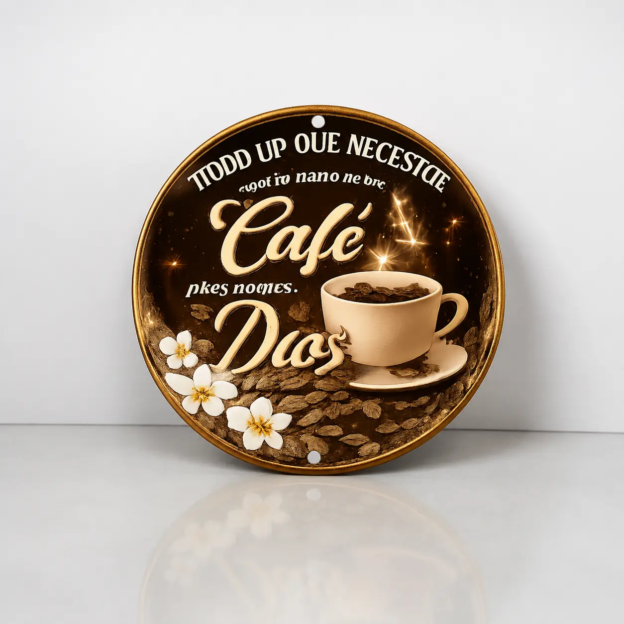 Café Dios Round Vintage Coffee Metal Sign, 8x8 Inch Aluminum Wall Decor Plaque, Pre-Drilled Hole Retro Coffee Cup Art for Coffee Shop Home Bar, Popular Kitchen Decor Gift