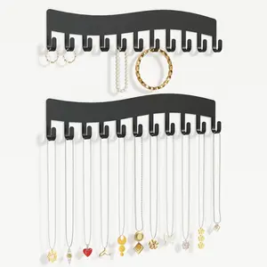 Adiison Acrylic 12-Hook Hanging Rack Necklace Holder,Hanging Jewelry Organizer, Self-Adhesive, Wall Mount, 2 Pack,  Wall Jewelry Organizer for Necklace Cosmetics Shelf Rustic Acrylic Holder