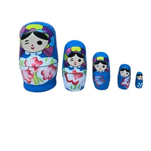 Mexican Nesting Doll inspired in Russian Doll Decoration  Colorful Set. Traditional Ornaments Wooden Room