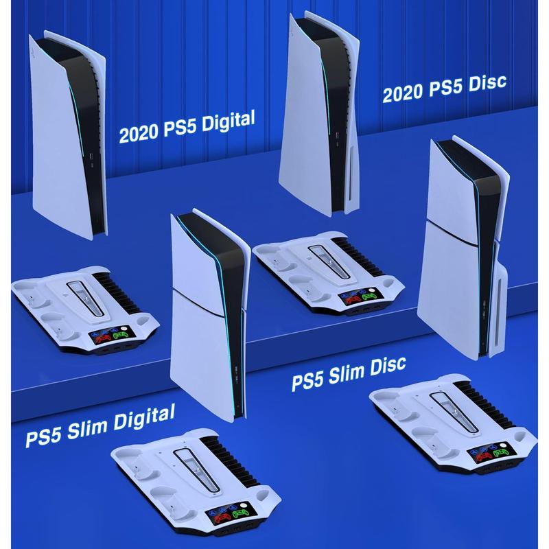 PS5 Slim Stand and Turbo Cooling Station with Dual Controller Charger Station for Playstation 5, PS5 Console Accessories with 3 Levels Cooling Fan 13-Game Organizer Headset Holder for PS5 Digital/Disc