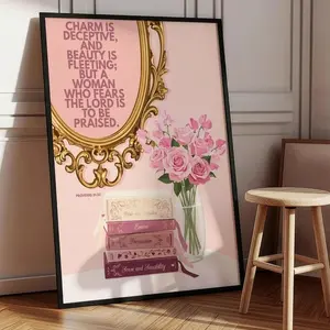 Proverbs 31:30 Wall Art, Charm is Deceptive Bible Verse, Christian Floral Decor