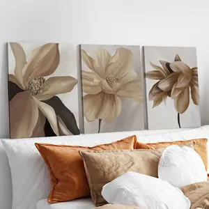 3pcs Abstract Canvas Wall Art, Plant Theme, Bohemian Style, Fall Room Decor, 2D Flat Print, Direct Hanging, Neutral Colors