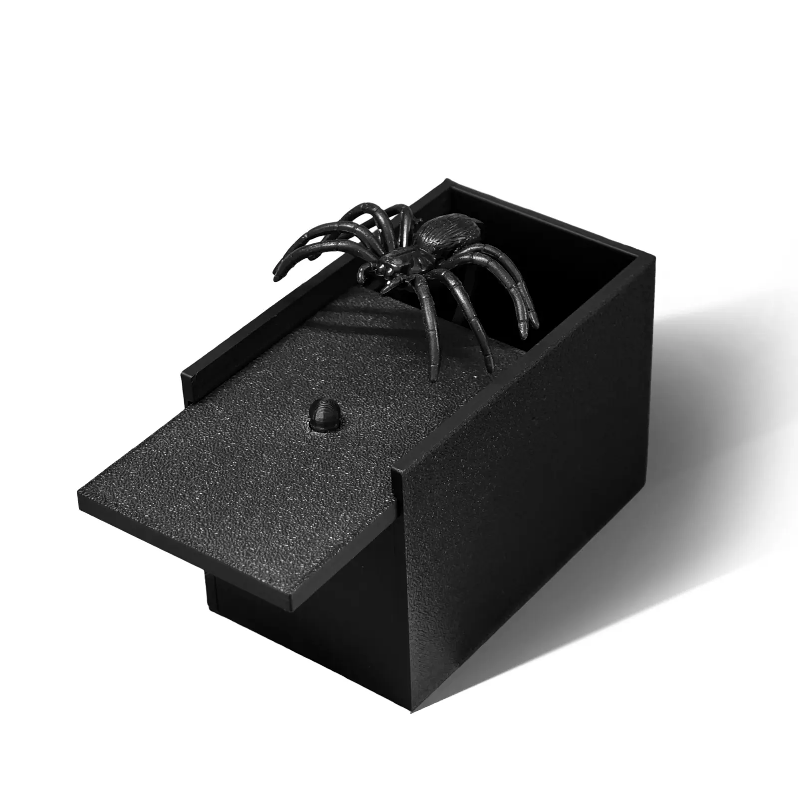 Unisex Realistic Plastic Spider Novelty Prank Toy Box - Glossy Eyes, Fur-Textured Legs, 3-in Leap, Realistic Shock Factor, Indoor Pranks for Dorm Room, Office Game Nights