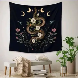 Floral Snake Moon Phase Tapestry 4'x5' In Size