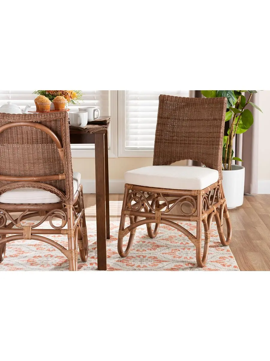 212 MAIN Rivan Natural Rattan Dining Chair - Handcrafted Rattan Wicker Chairs, Woven Back, Cushioned Seat, Boho Coastal Seating for Dining Room, Kitchen (Brown)