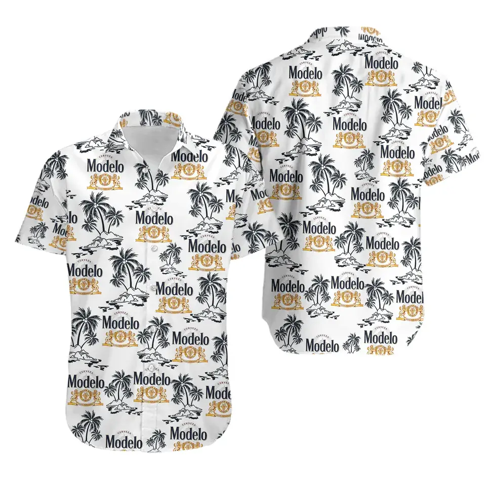 Modelo Summer Hawaiian Shirt for Men Casual Wear with Beer Logo Design Size S-5XL Comfortable Everyday Wear