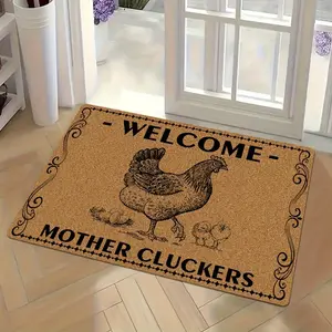 Vintage Funny Farmhouse Hen Welcome Mat - Flannel Entry Rug with Hen & Chicks Design Non-slip & Easy to Clean. Perfect for Kitchen Bathroom Bedroom Living Room