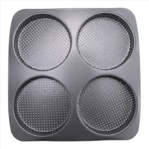Hamburger Bun Pan, 5 Inch Non-Stick Carbon Steel Hamburger Mold, 4 Cup Big Baking Pan for Homemade Hamburger Buns