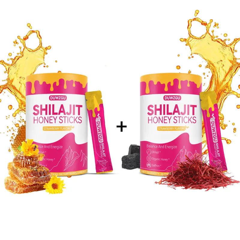 Shilajit Honey Sticks for Hormonal Balance  & Shatavari Strawberry Flavor Essential Aminos Vitamin Supplements & Energy with Organic Honey Saffron