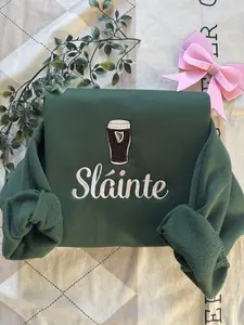 [Made in US] Embroidered Sláinte Sweatshirt: Irish Beer St. Patrick's Day Tee