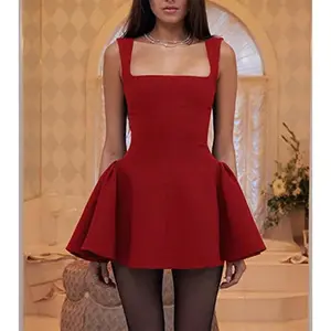 Women's Square Neck Sleeveless Flared Mini Dress